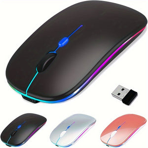 Mouse Sem Fio, Mouse Recarregável Silencioso Ultra Fino com LED em Modo Duplo, Projetado Ergonomicamente, Mouse de Computador Portátil em Modo Duplo, Adequado para Laptops, Desktops, Tablets, Celulares, Mac, BalanceFit