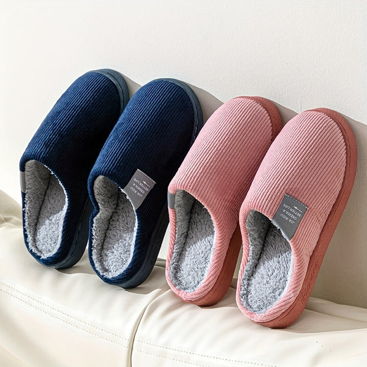 Cozy Plush-Lined Winter Slippers for Couples - Non-Slip, Thick Sole Indoor Shoes with Soft Fabric Lining