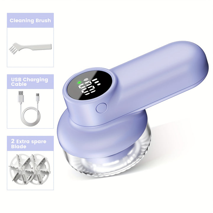 Rechargeable Electric Lint Remover Fabric Shaver - Digital Display, 6-Leaf Blades & Safety Lock, 3-Speed Defuzzer for Removing Fuzz/Pills From Clothes, Garments