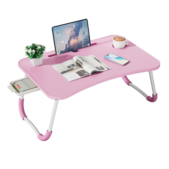 Versatile Lap Desk with Cup Holder & Drawer - Portable Foldable Bed Tray for Laptop, Breakfast in Bed, Reading & Writing on Couch/Sofa, Laptop Table for Bed