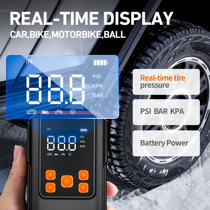 Portable Air Compressor - 150PSI Tire Inflator with Pressure Gauge, High-Capacity, 3X Faster for Cars, Bikes, Motorcycle Tires