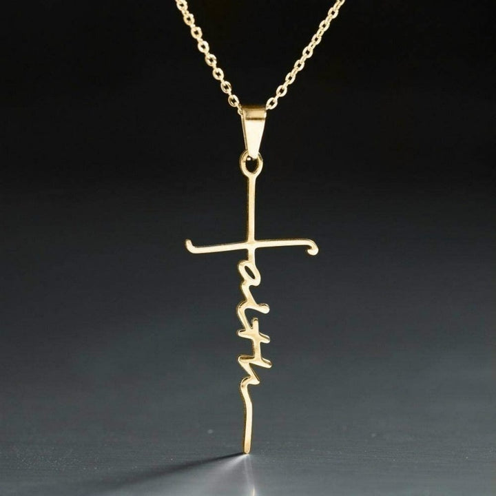 1pc New Stainless Steel Faith Word Church Prayer Religious Pendatn Necklace