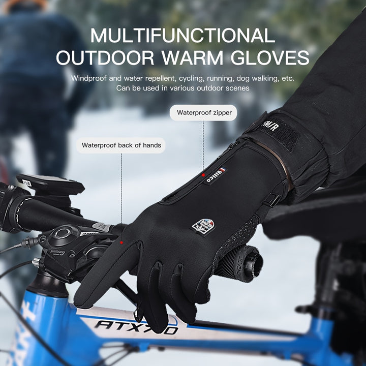 Warm Touchscreen-Friendly Vilico Winter Cycling Gloves - Windproof Polyester Ski & Bike Gloves with Zipper Closure and Adjustable Strap, Available in Black, Charcoal, and Blue