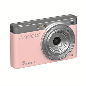 Lixada Andoer Compact 4K Ultra HD Digital Camera - Pink, 50MP, 7.32cm IPS Screen, Auto Focus, 16X Zoom, Anti-Shake, Face Detection, Built-in Flash, Includes 2 Batteries, USB Cable, Wrist Strap & Carry Bag - Perfect for On-the