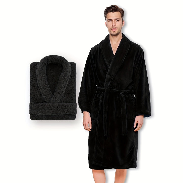 Unisex Extra Warm Coral Fleece Bathrobe Mens and Women Adult Robes for Your Bathroom Bedroom Shawl Collar Robes