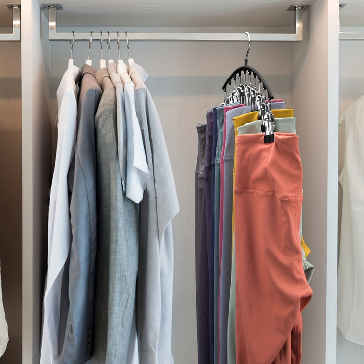 [1pc Curved Hanger for Yoga Pants] 1pc Space-Saving Curved Hanger for Yoga Pants and Leggings - Closet Organizer with 10 Clothespins and Rubber Coating for Dorm and Bedroom Wardrobe Storage