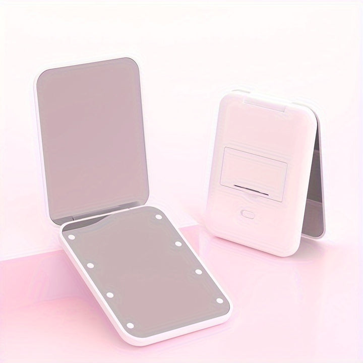 1X/3x Magnified LED Mini Travel Makeup Mirror, Compact, Double-Sided, Portable, Folding, Hand-Held, Small Lighting, Unscented, Plastic Surface, Non-Rechargeable Button Battery (Diameter≥20mm) Power, Varnished Plastic Frame,