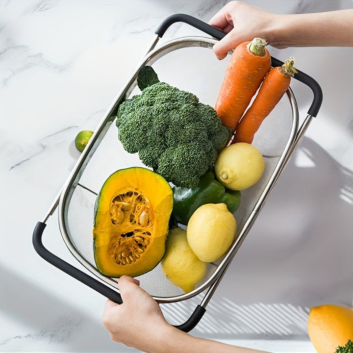 Expandable Stainless Steel Filter with Fine Mesh And Drain Basket - Suitable for Vegetables And Fruits, Kitchen Essentials, Food Safety, Filtered Vegetables, father gift