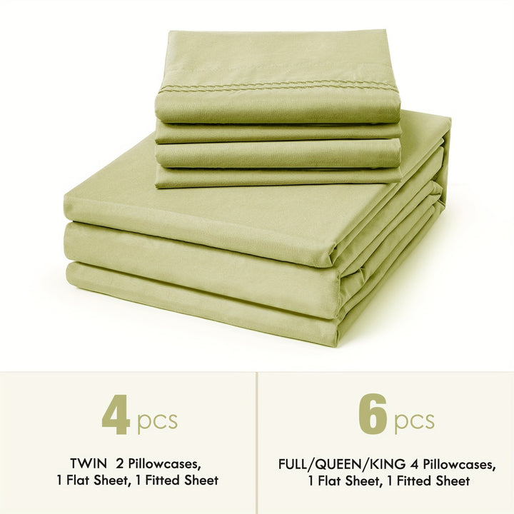 Ensemble de draps 6 pièces à poches profondes - Ensemble de draps de luxe ultra doux et lavable en machine - Draps brodés résistants au rétrécissement et à la décoloration
