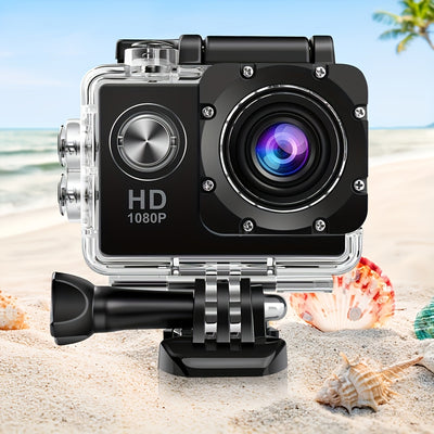 1080P HD Action Camera with 140° Wide Angle, 5.08cm LCD Display, Digital Image Stabilization, Auto Exposure, Fisheye Lens, Rechargeable Battery, USB Power, SD Card Slot, MP4 File Format - Ideal for Outdoor Sports Recording