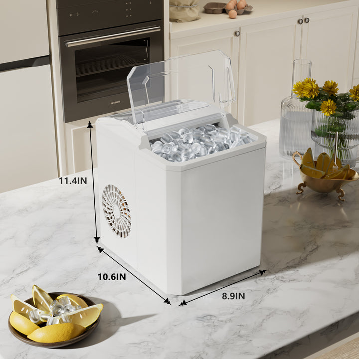 Upgraded Countertop Ice Maker with Free Ice Shovel, 9 Cubes in 6 Mins, Portable Self-Cleaning Ice Machine, 2 Sizes of Bullet Ice, Ice Scoop, Basket and Handle Included, Ice Cube Maker for Home Kitchen Party Camping