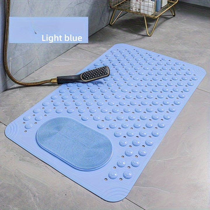 Light Blue Textured Anti-Slip Bath Mat with Drainage Holes - PVC Shower Stall Mat for Home Bathroom, Circular Pattern Design, 0.8cm Thick, 2600g/㎡, Rectangular Shape, Bathroom Accessories