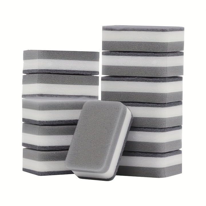 6/12-Piece Heavy-Duty Double-Sided Cleaning Sponge Kit - Effective for Tough Household Scrubbing, Gentle on Dishes, and Perfect for Commercial Cleaning Services - Reusable, Absorbent, and Easy to Clean!