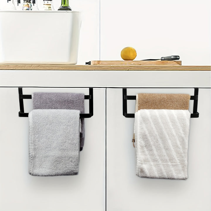 1pc/2pcs Kitchen Cabinet Towel Rack, Double Kitchen Towel Rack, Steel Cabinet Door Towel Rail, Bathroom Double Towel Rail Rack, Can Hold Hand Towels/Dish Towels And Towels, Shower Door Hanger