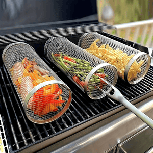 [Stainless Steel BBQ Basket] Durable Stainless Steel 1pc BBQ Grill Basket - Multipurpose Outdoor Cooking Net for Camping, Picnic, BBQ Grill Rack with Handle