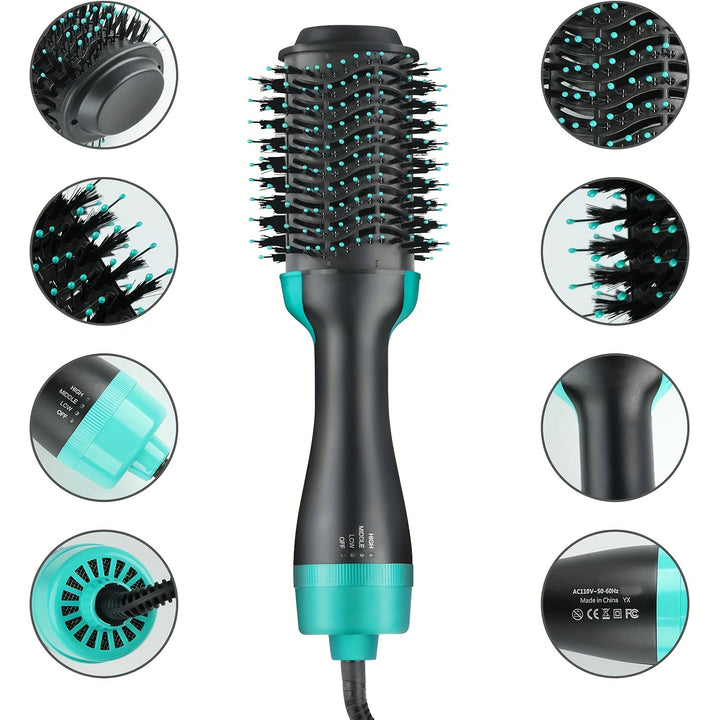 Brosse soufflante 4-en-1 avec température réglable - Réduit les frisottis et l'électricité statique pour tous les styles de cheveux avec des ions négatifs, poignée ergonomique - Brosse soufflante