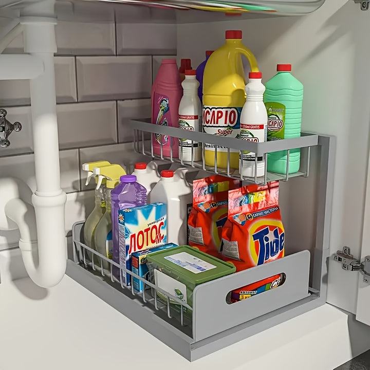 Under Sink Organizer, Pull Out Cabinet Organizer 2 Tier Slide Out Sink Shelf Cabinet Storage Shelves, Under Sink Storage for Kitchen Bathroom Cabinet