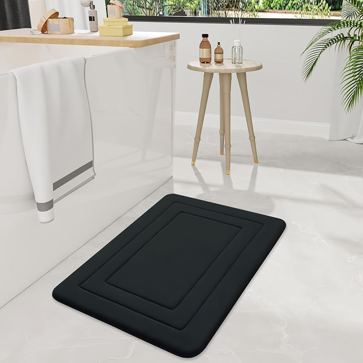 1pc SoftTouch Memory Foam Bath Mat, Non-Slip, Stain Resistant, Water Absorbent, Foot Massage, Rectangular Polyester Floor Rug with PVC Backing, 600gsm, 1.2cm Thick, for Bathroom, Kitchen, Laundry Room