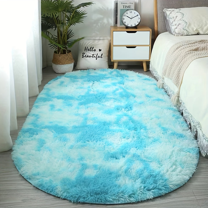 Soft Polyester Plush Oval Area Rug for Bedroom and Living Room - Hand Washable, Perfect for Coffee Table and Doorway Decor