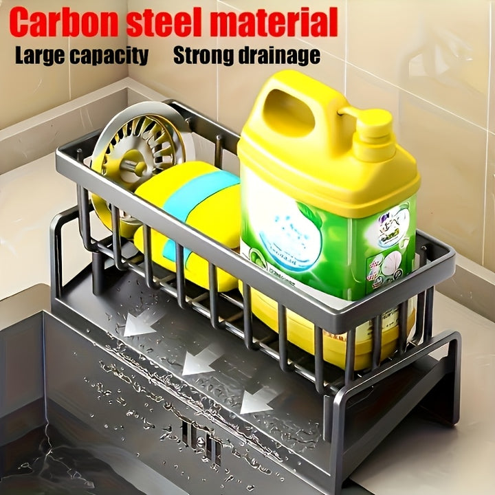 Kitchen Sink Sponge Holder, 304 Stainless Steel Self Draining Kitchen Sink Organizer, Sink Rack, Dish Brush Rag Soap Scrub Accessories For Countertop Baskets, Buckets And Containers, Baskets, Buckets And Containers For Home O