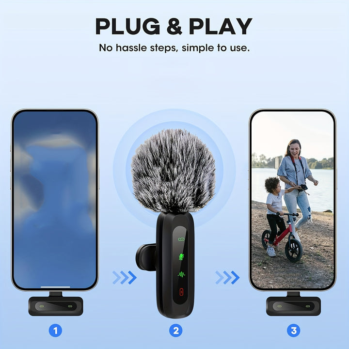 Compact Wireless Lavalier Mic with USB-C, Wireless Connectivity - Perfect for Smartphones, Tablets & Cameras | Ideal for Video Interviews, Podcasts & Vlogs