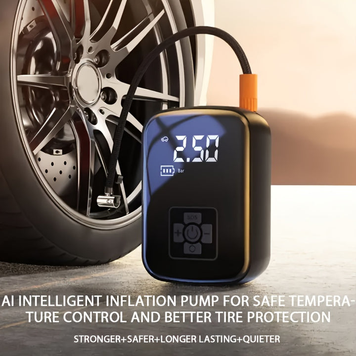 1 Pc Portable Tire Inflator with Digital Display - Fast Cordless Air Compressor, USB Rechargeable, Multi-Function Nozzle Adapter