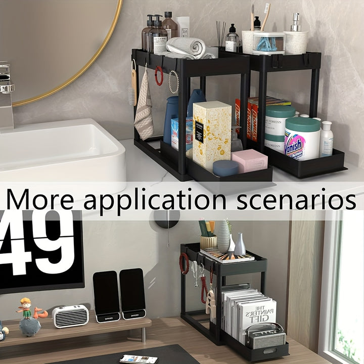 Under Sink Organizer 2 Pack, Bathroom Cabinet Organizer, 2 Tier Sliding Cabinet Basket Organizer Drawer, Multi-Purpose Bath Collection Baskets