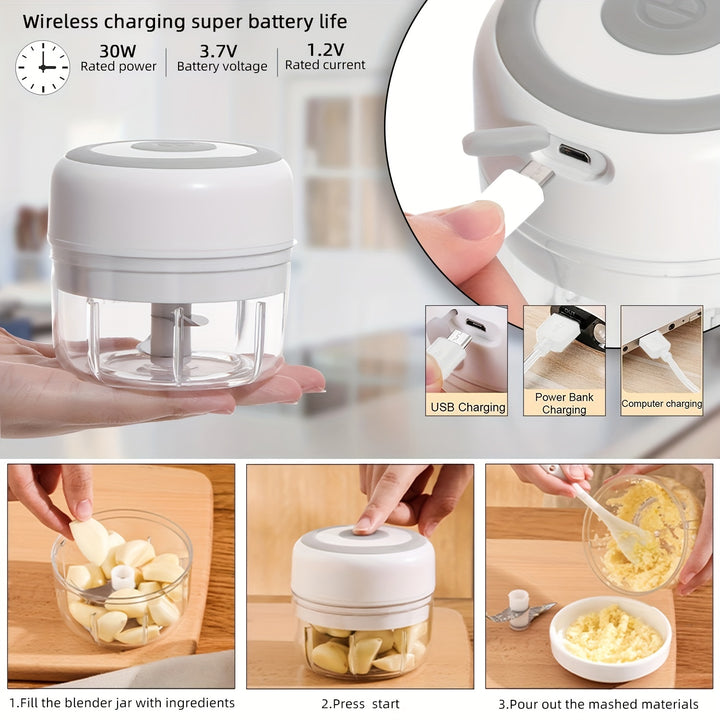 1pc 250ml USB Rechargeable Mini Garlic Mincer - Automatic Kitchen Cooking Machine for Multi Scene Use with Various Colors