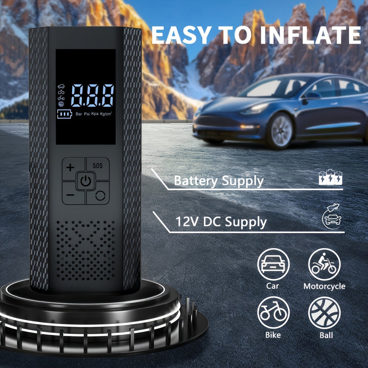 150PSI Portable Air Compressor with Tire Pressure Gauge & LED Display - 3X Faster One-Touch Smart Cordless Tire Inflator, USB-Powered, Rechargeable Battery