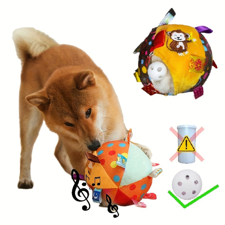 [Aggressive Chewers Interactive Ball Toy] Interactive Ball Dog Toy for Aggressive Chewers Training Decompress Bite voice Resistant Plush Handle Dog Toys with Bells  pet toy Pet Supplies