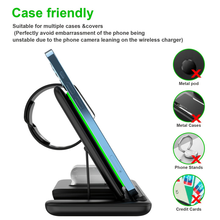 Wireless Charging Station, 3-in-1 Folding Mobile Phone Wireless Charger Bracket, Suitable For IPhone 15, 14, 13, 12, 11/Pro/Max/Mini/Plus, X, XR, XS/Max, SE, 8/Plus, Suitable For IWatch 1-9 And Airpods 3/2/Pro.