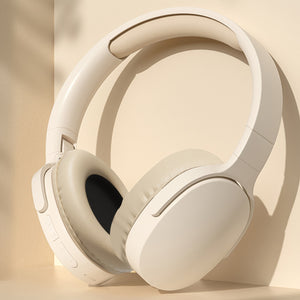 Cuffie Wireless Over-Ear GENAI P2961 - Bianco e Beige Elegante, 20H di Riproduzione, Comode e Pieghevoli, Connettività Wireless, Microfono con Cancellazione del Rumore, Ideali per Viaggi, Casa, Ufficio - Regalo Perfetto per Donne e Adolescenti