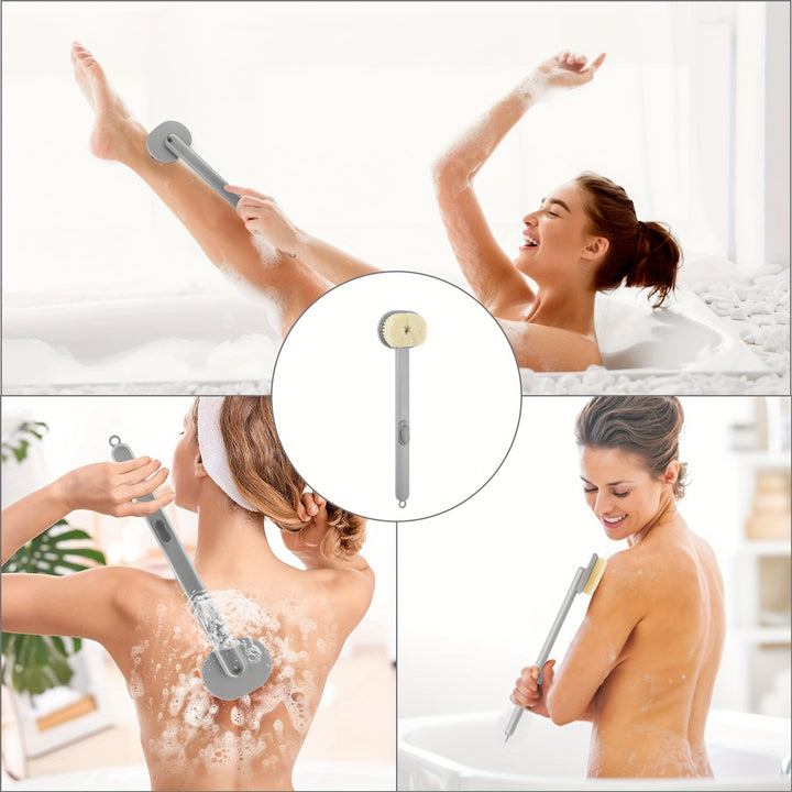 1pc Liquid Bath Brush, Long Handle Exfoliating Shower Back Scrubber, Detachable Brush Head, Built-in Body Wash Reservoir