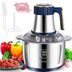 5L Stainless Steel Food Processor with 6-Blade System - Fast Meat Mincer & Vegetable Chopper, Powerful Kitchen Gadget for Onions, Garlic, Salads & Youngsters Food, US Plug