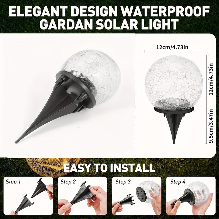 4pcs Lumières Extérieures à Panneaux Solaires en Verre Craqué – Lumières de Chemin de Jardin avec Piquets, Charge de 2 Heures, Utilisation de 6-8 Heures, Idéal pour la Saint-Valentin & Décor de Mariage, Idée Cadeau pour Patio, Pelouse & Allée