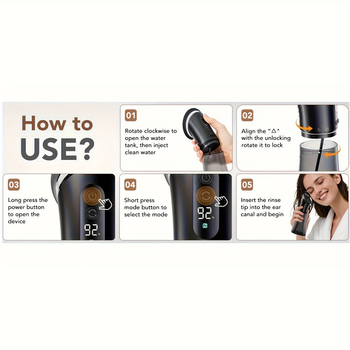 Electric Ear Wax Removal System Pro - -Grade Hydraulic Ear Cleaner Kit with 3-Speed Settings, USB- (Rechargeable), Water Temp Sensor & Visual Waste Tank | for home Ear Hygiene Care, Dry/Dirty Storage System