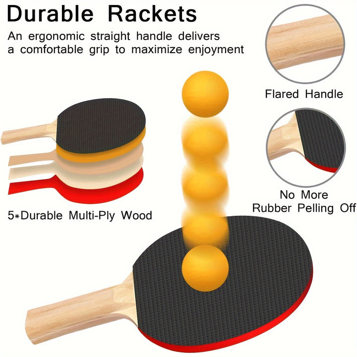 Portable Set With Retractable Net, Ping Pong Paddle Set, Rackets, Balls And Carry Bag For Indoor/Outdoor Games