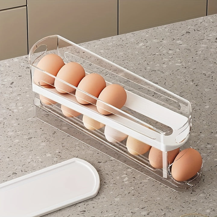 Space-Saving Double-Layer Rolling Egg Storage Box for Refrigerator - Durable, Washable Plastic, No Batteries Required - Ideal for Home Organization