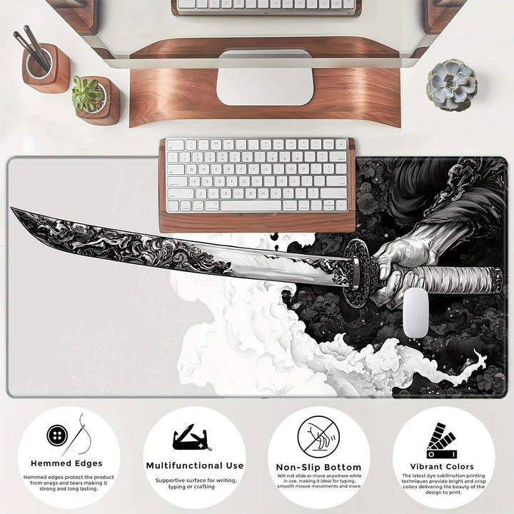 Extra-Large Japanese Samurai Sword Gaming Mouse Pad - 80.01 x 29.97 cm, Stitched Edges for Durability, Natural Rubber Desk Mat