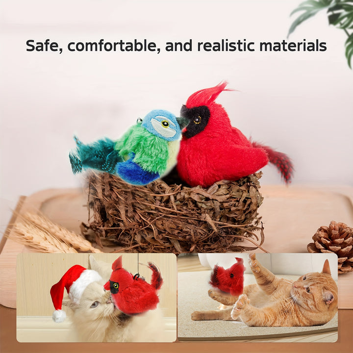 Sparrow Bird-Shaped Pet Toy, Fabric, Animal Print, Battery Powered, Non-rechargeable, Suitable for All Breed Sizes, Safe Button Battery, Interactive Play for Cats