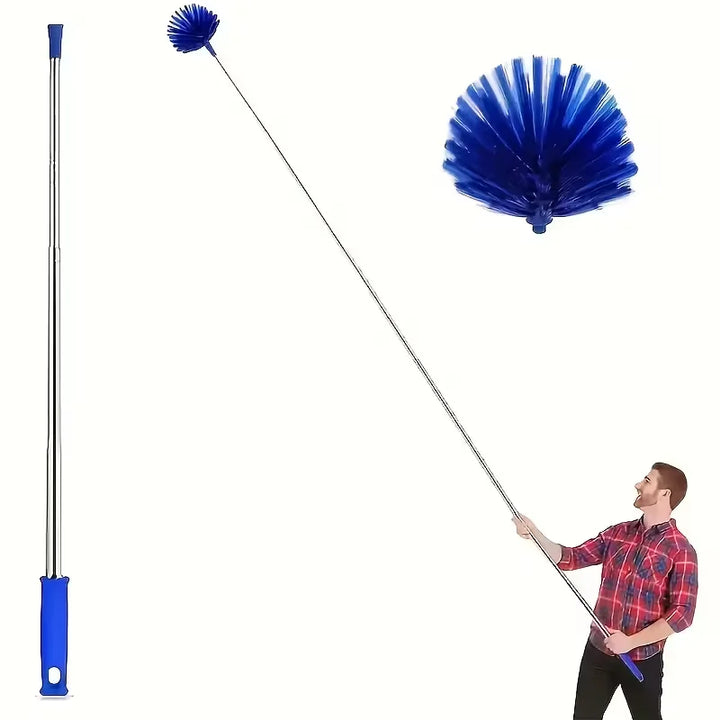 1pc Extendable Spider Web Duster with Medium Stiff Bristles, Retractable Stainless Steel Pole for Indoor & Outdoor Cleaning, No