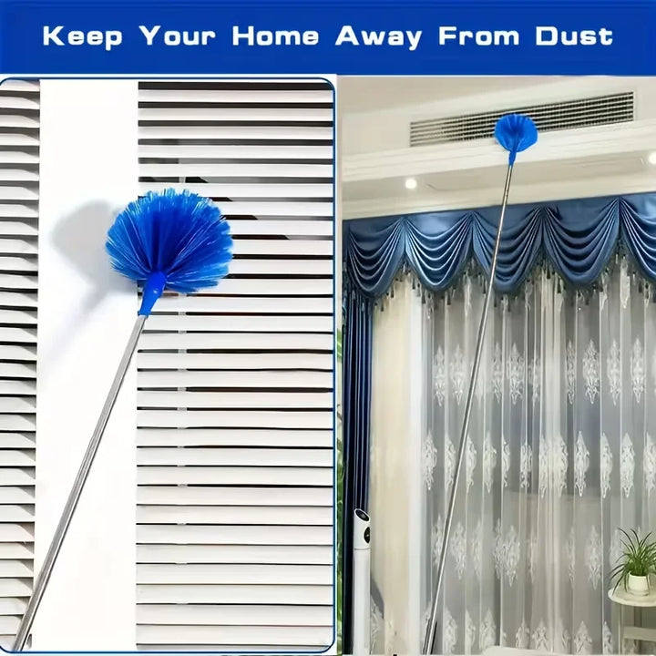 1pc Extendable Spider Web Duster with Medium Stiff Bristles, Retractable Stainless Steel Pole for Indoor & Outdoor Cleaning, No
