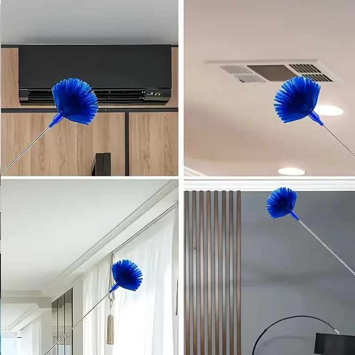 1pc Extendable Spider Web Duster with Medium Stiff Bristles, Retractable Stainless Steel Pole for Indoor & Outdoor Cleaning, No