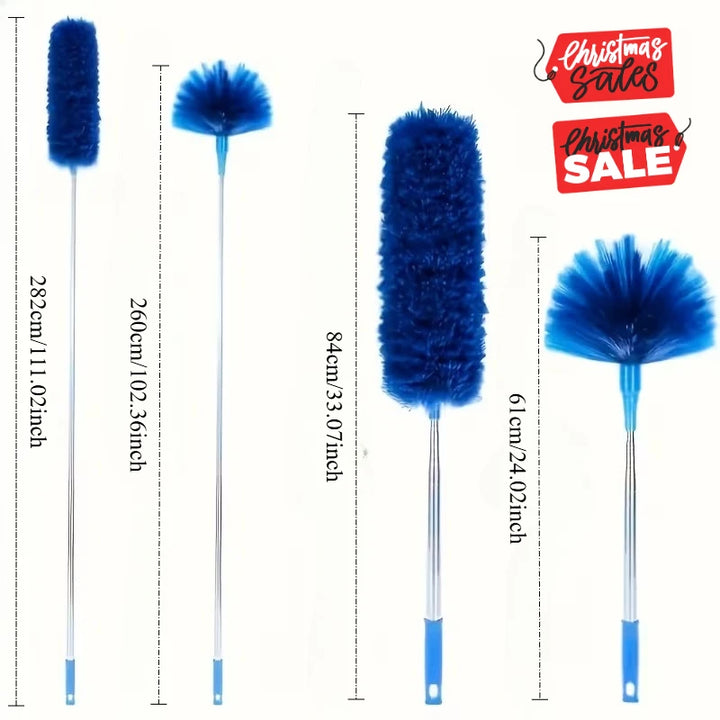 1pc Extendable Spider Web Duster with Medium Stiff Bristles, Retractable Stainless Steel Pole for Indoor & Outdoor Cleaning, No