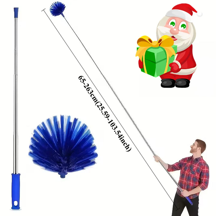 1pc Extendable Spider Web Duster with Medium Stiff Bristles, Retractable Stainless Steel Pole for Indoor & Outdoor Cleaning, No