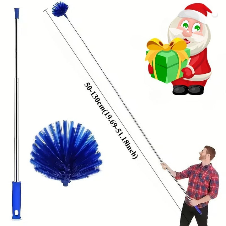 1pc Extendable Spider Web Duster with Medium Stiff Bristles, Retractable Stainless Steel Pole for Indoor & Outdoor Cleaning, No