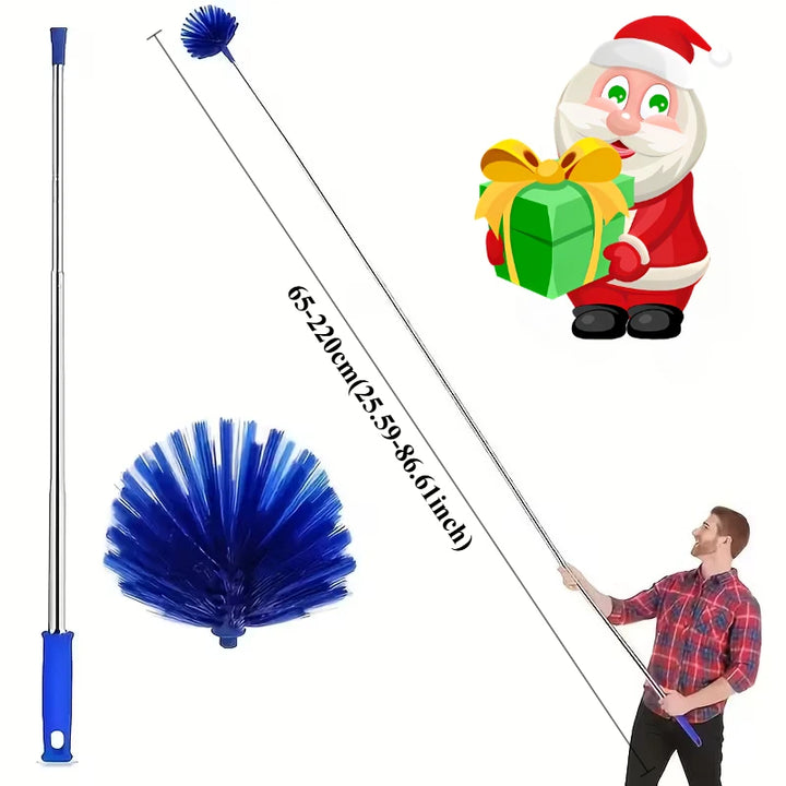 1pc Extendable Spider Web Duster with Medium Stiff Bristles, Retractable Stainless Steel Pole for Indoor & Outdoor Cleaning, No