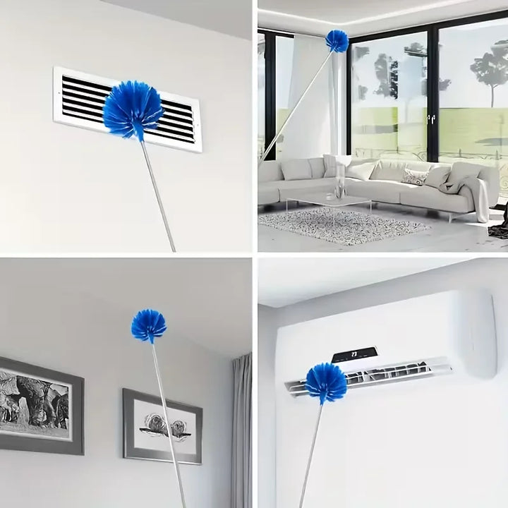 1pc Extendable Spider Web Duster with Medium Stiff Bristles, Retractable Stainless Steel Pole for Indoor & Outdoor Cleaning, No