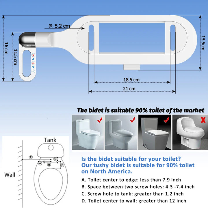 SOOSI New Bidet Attachment Ultra-Slim Toilet Seat Double Nozzle Spiral Adjustable Water Pressure Non-Electric Ass Sprayer