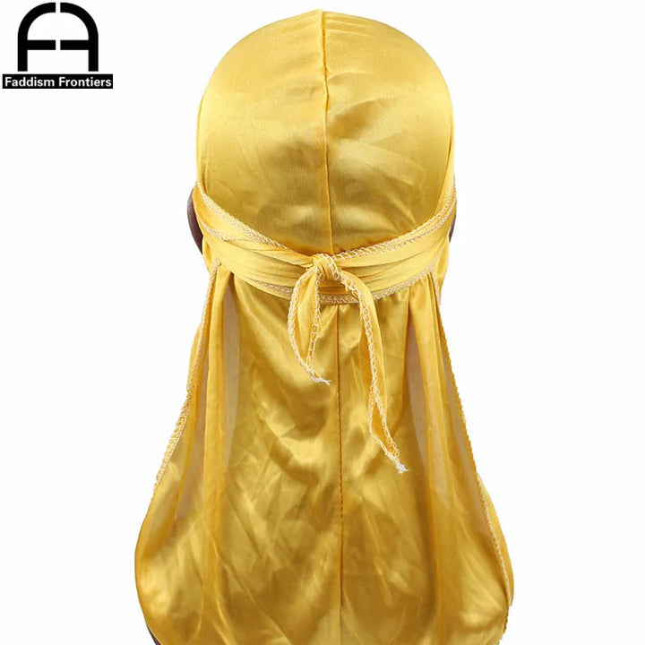 Unisex Women Men Silk Durag Turban Hat Wigs Biker Headwear Headband Hair Accessories Long Tail Straps Bandanas Silky Durags